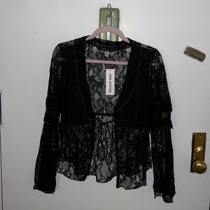 Urban Outfitters Lace Tie Front Black Shirt, Size L